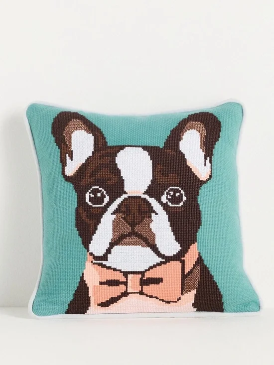 Anthropologie Arden Cotton Needlepoint Animal Pillow - Picture 1 of 3